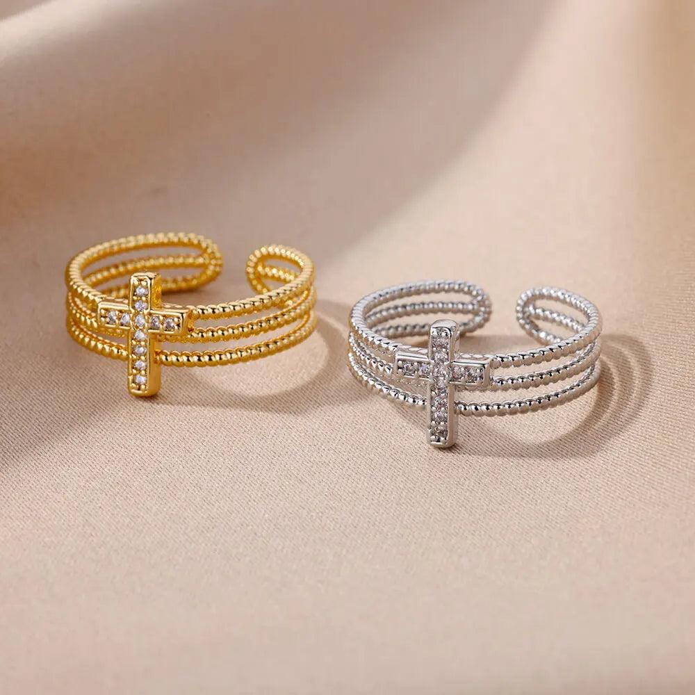 bague croix femme ajustable or argent