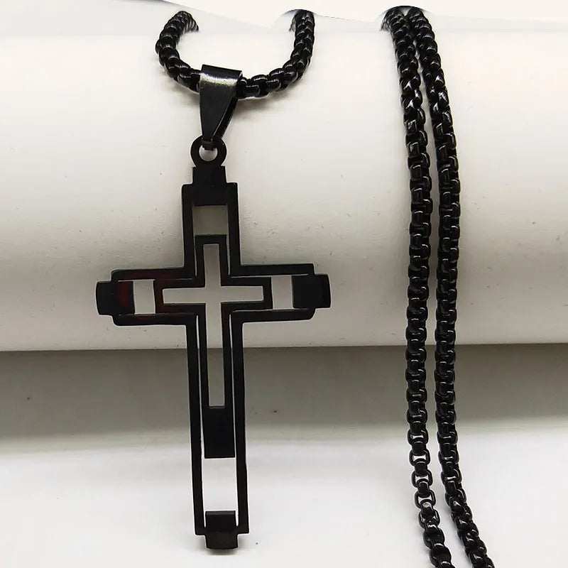 collier croix homme noir