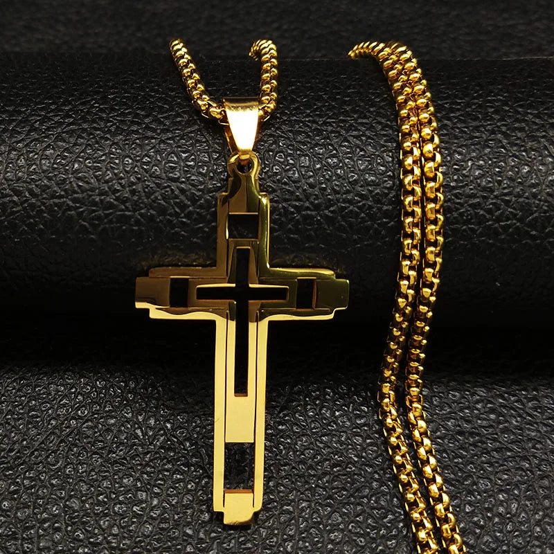 collier croix homme or