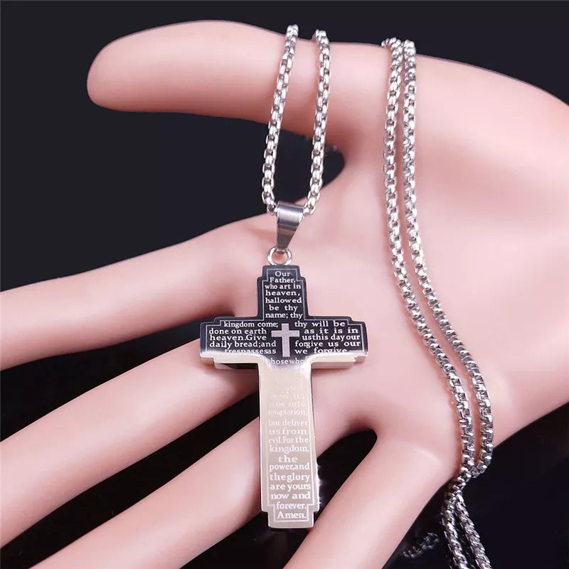 collier croix homme PRIÈRE NOTRE PÈRE