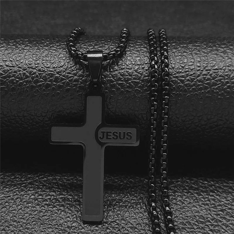 collier croix homme jesus noir