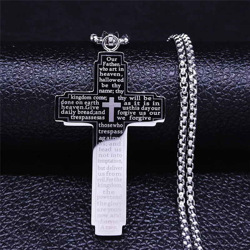 collier croix homme PRIÈRE NOTRE PÈRE argent