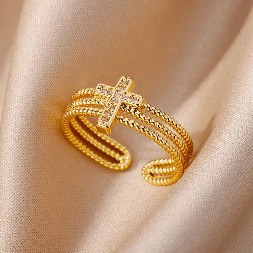 bague croix femme ajustable or