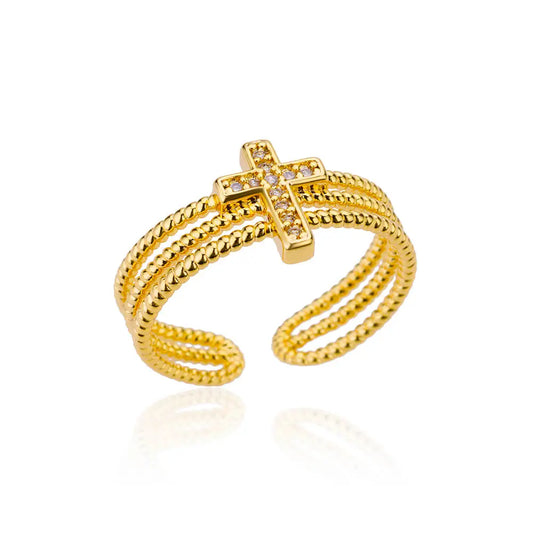 bague croix femme ajustable or