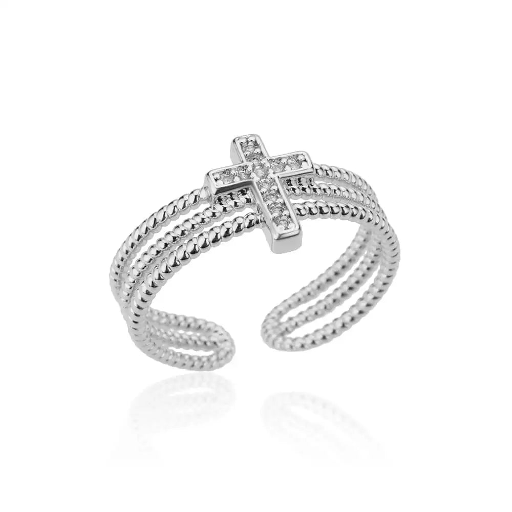 bague croix femme ajustable argent