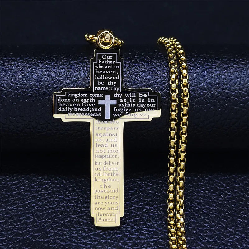 collier croix homme PRIÈRE NOTRE PÈRE or